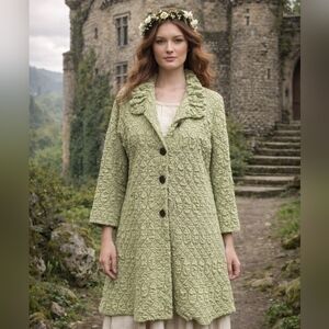 Me Me Collection Quilted Pea Coat Womens M Chartreuse Green, Renfair, Castlecore